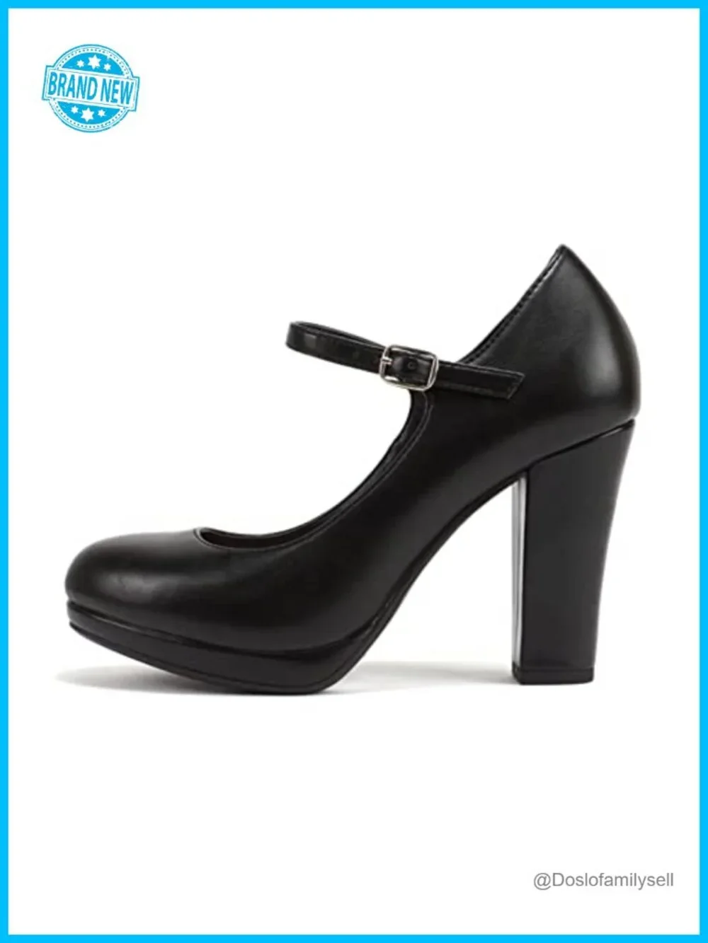 Mary Jane High Block Heel Pump Adjustable Ankle Strap Cushioned